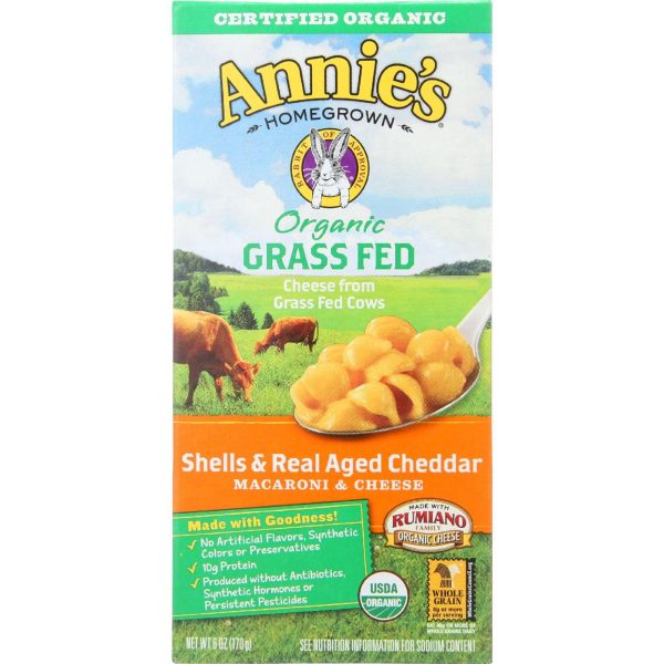 Annies Homegrown Macaroni And Cheese - Organic - Grass Fed - Shells And Real Aged Cheddar - 6 Oz - Case Of 12 For Sale