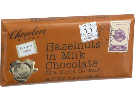 Chocolove Xoxox Premium Chocolate Bar - Milk Chocolate - Hazelnuts - 3.2 Oz Bars - Case Of 12 For Sale